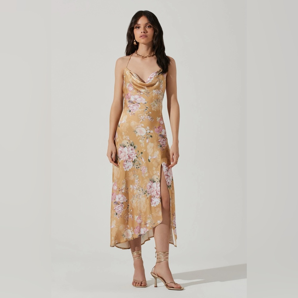Gaia Floral Midi Dress - Mustard Floral Sz M